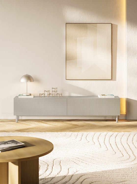 Szafka RTV Veldio New z frezowanym frontem 175 cm szary beż  - zdjęcie 2