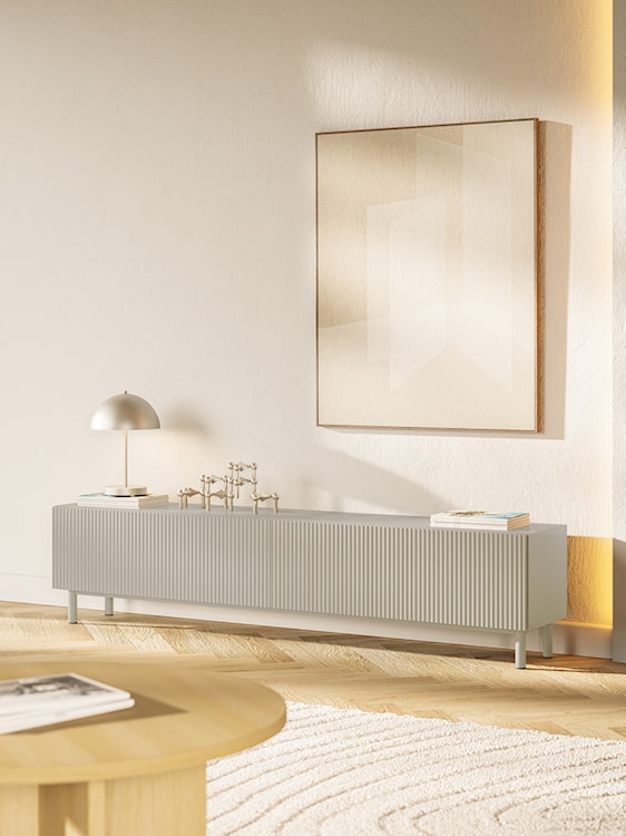 Szafka RTV Veldio New z frezowanym frontem 175 cm szary beż  - zdjęcie 5