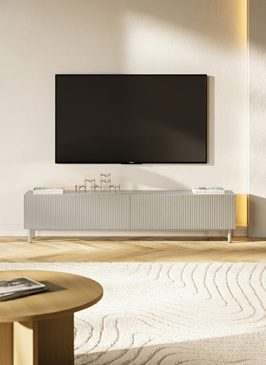 Szafka RTV Veldio New z frezowanym frontem 175 cm szary beż  - zdjęcie 5