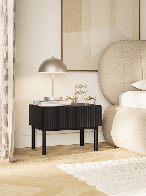 Szafka nocna Veldio New z frezowanym frontem i szufladą 50 cm czarna  - zdjęcie 4