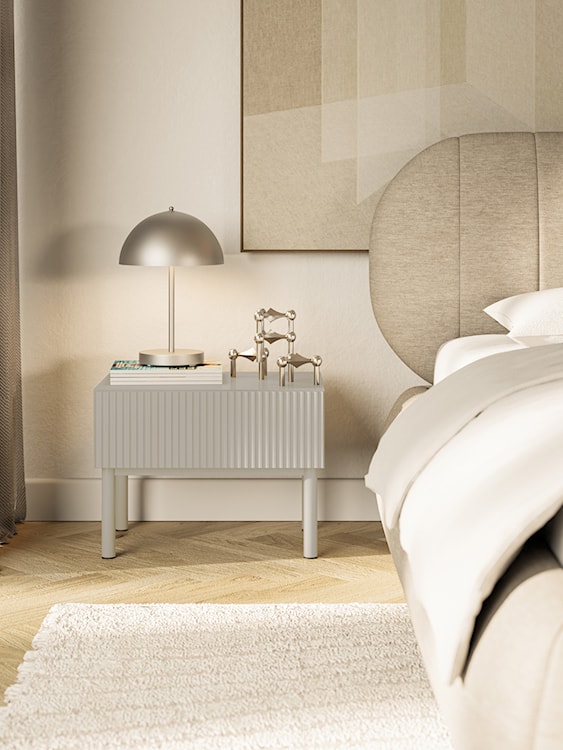 Szafka nocna Veldio New z frezowanym frontem i szufladą 50 cm szary beż  - zdjęcie 2