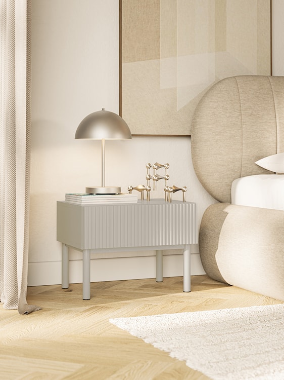 Szafka nocna Veldio New z frezowanym frontem i szufladą 50 cm szary beż  - zdjęcie 4