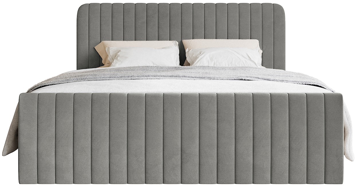 Łóżko kontynentalne 200x200 cm Saliano z pojemnikami i topperem szare welur  - zdjęcie 6