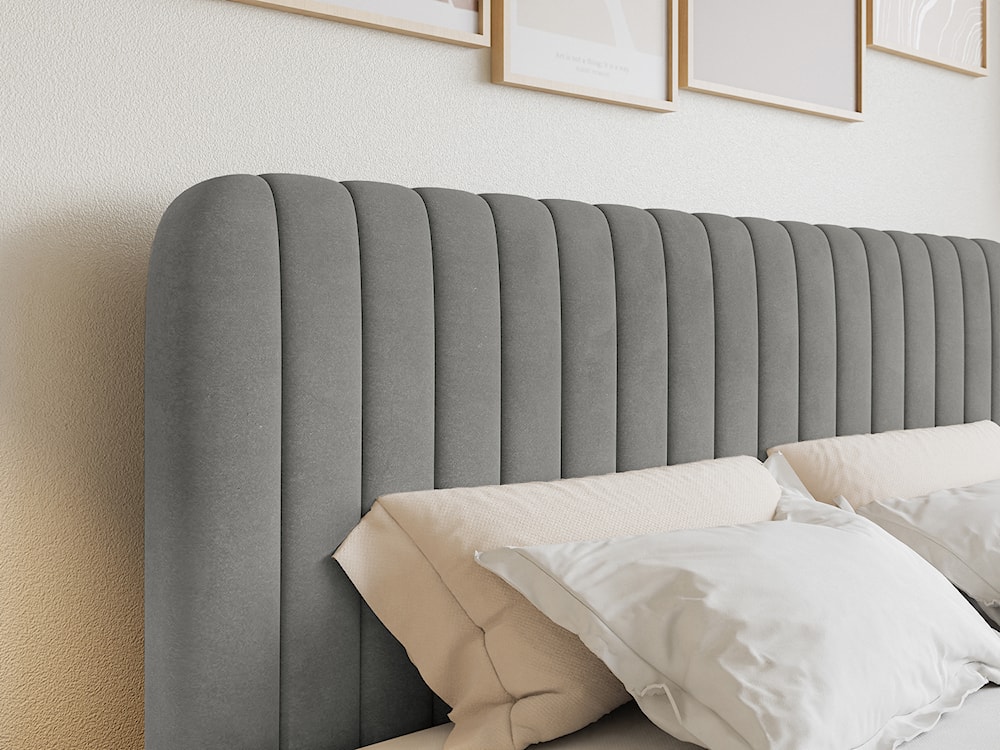 Łóżko kontynentalne 200x200 cm Saliano z pojemnikami i topperem szare welur  - zdjęcie 5