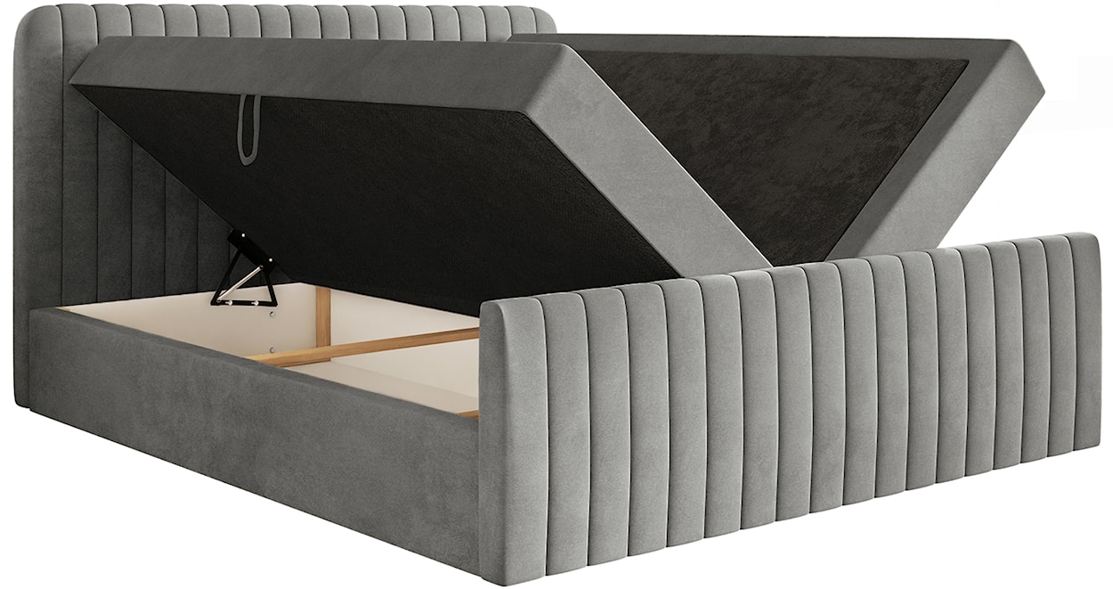 Łóżko kontynentalne 200x200 cm Saliano z pojemnikami i topperem szare welur  - zdjęcie 3