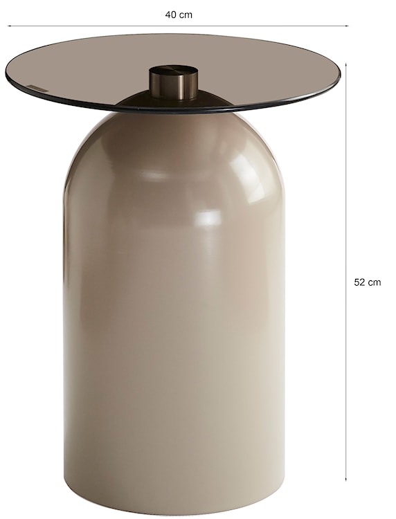 Stolik kawowy Velmorra okrągły średnica 40 cm z dymionym szklanym blatem i metalową podstawą kaszmir  - zdjęcie 5