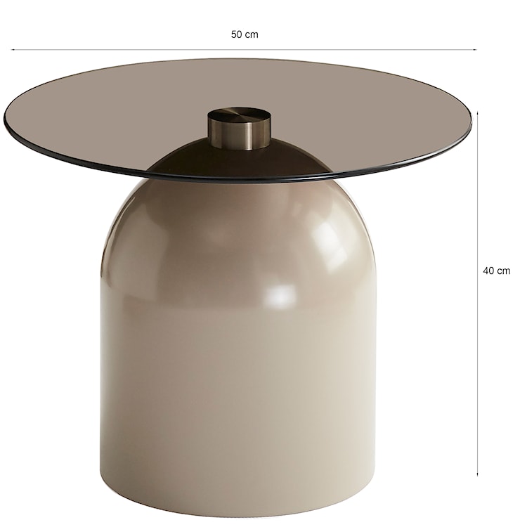 Stolik kawowy Velmorra okrągły średnica 50 cm z dymionym szklanym blatem i metalową podstawą kaszmir  - zdjęcie 5