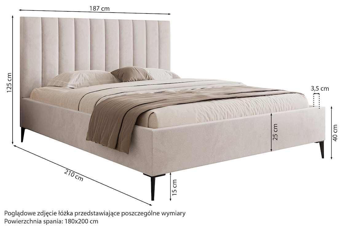 Łóżko tapicerowane 180x200 cm Veloro z pojemnikiem beżowe welur stelaż metalowy na wysokich nóżkach  - zdjęcie 5