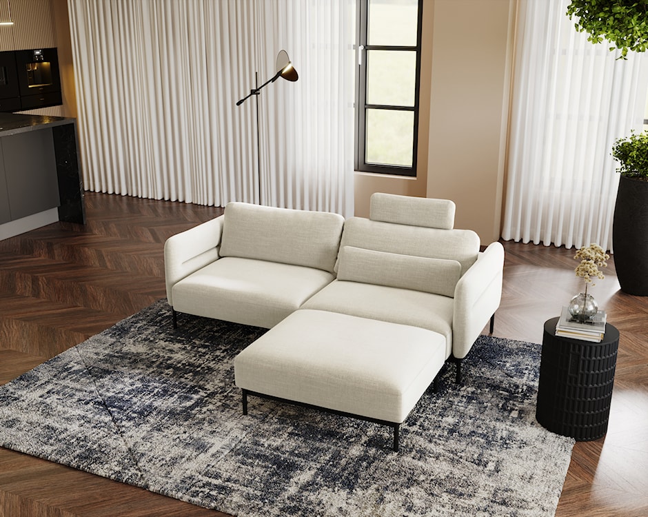 Kanapa rozkładana trzyosobowa Solianero z pufą kremowa plecionka  - zdjęcie 3