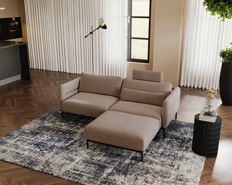 Kanapa rozkładana trzyosobowa Solianero z pufą jasnobrązowa plecionka  - zdjęcie 3