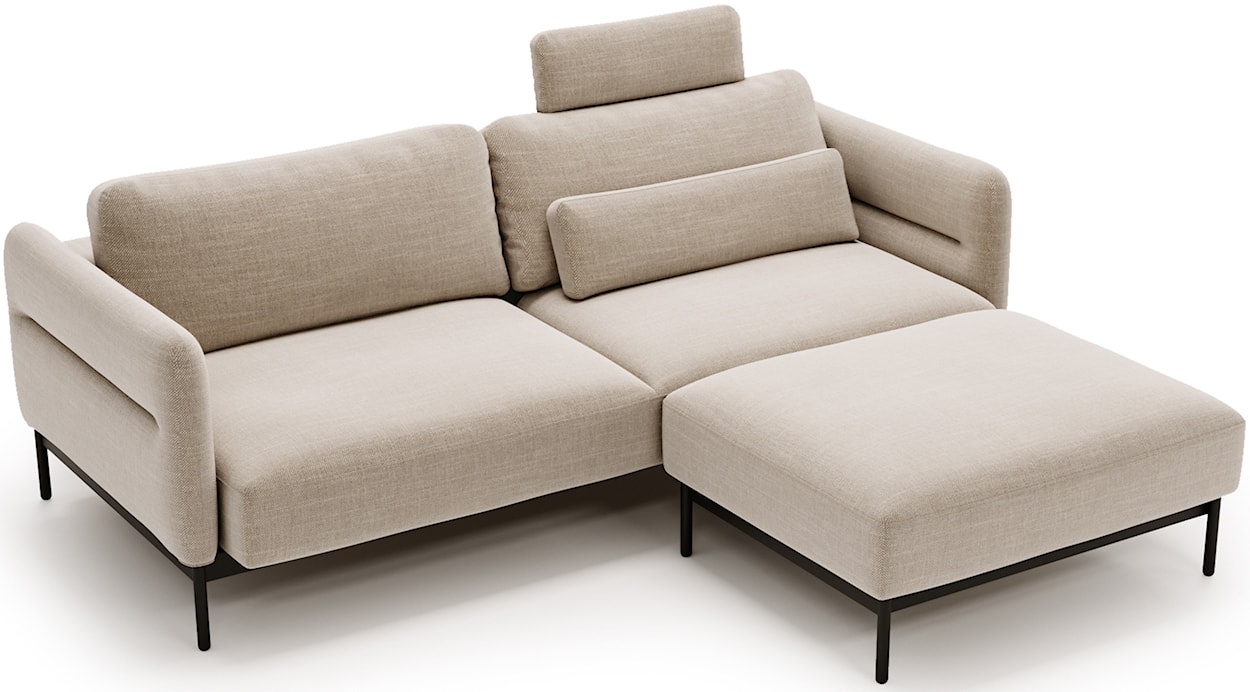 Kanapa rozkładana trzyosobowa Solianero z pufą beżowa plecionka  - zdjęcie 5