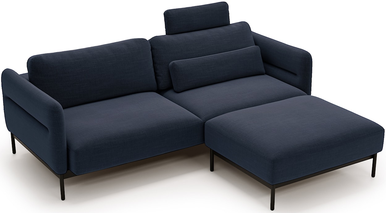 Kanapa rozkładana trzyosobowa Solianero z pufą granatowa plecionka  - zdjęcie 5