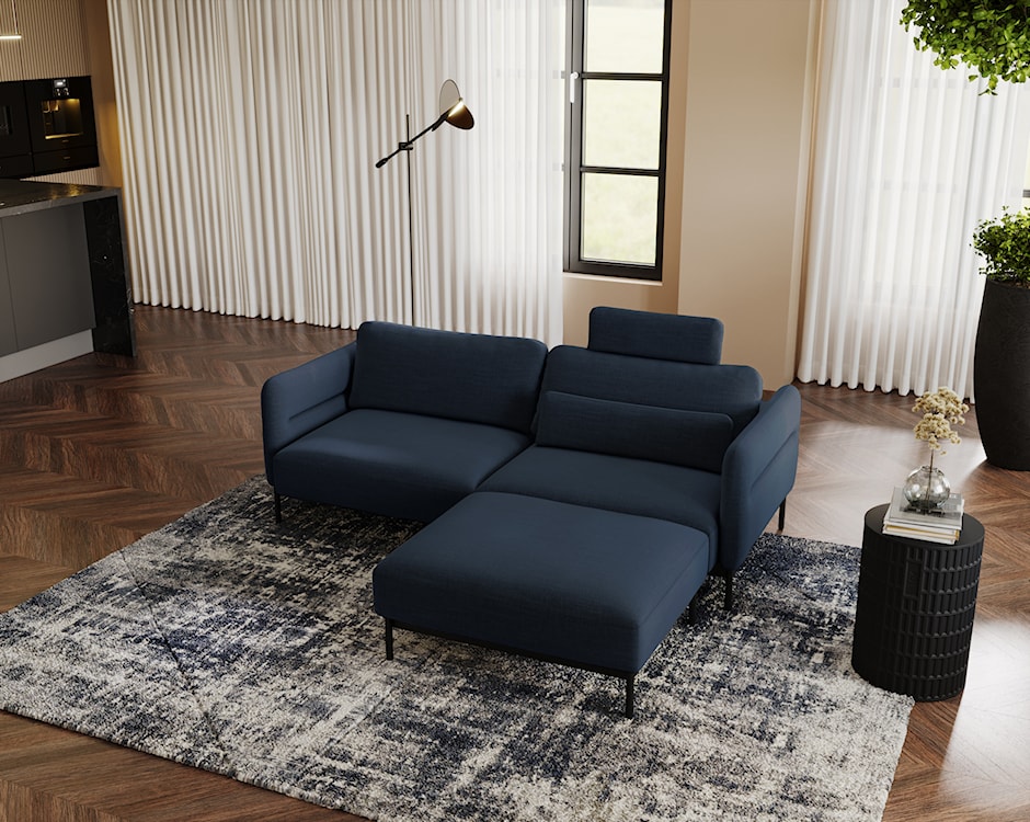 Kanapa rozkładana trzyosobowa Solianero z pufą granatowa plecionka  - zdjęcie 3