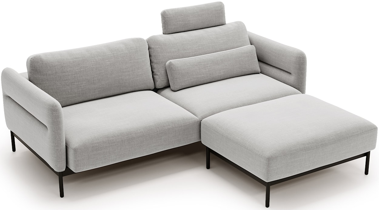 Kanapa rozkładana trzyosobowa Solianero z pufą jasnoszara plecionka  - zdjęcie 5