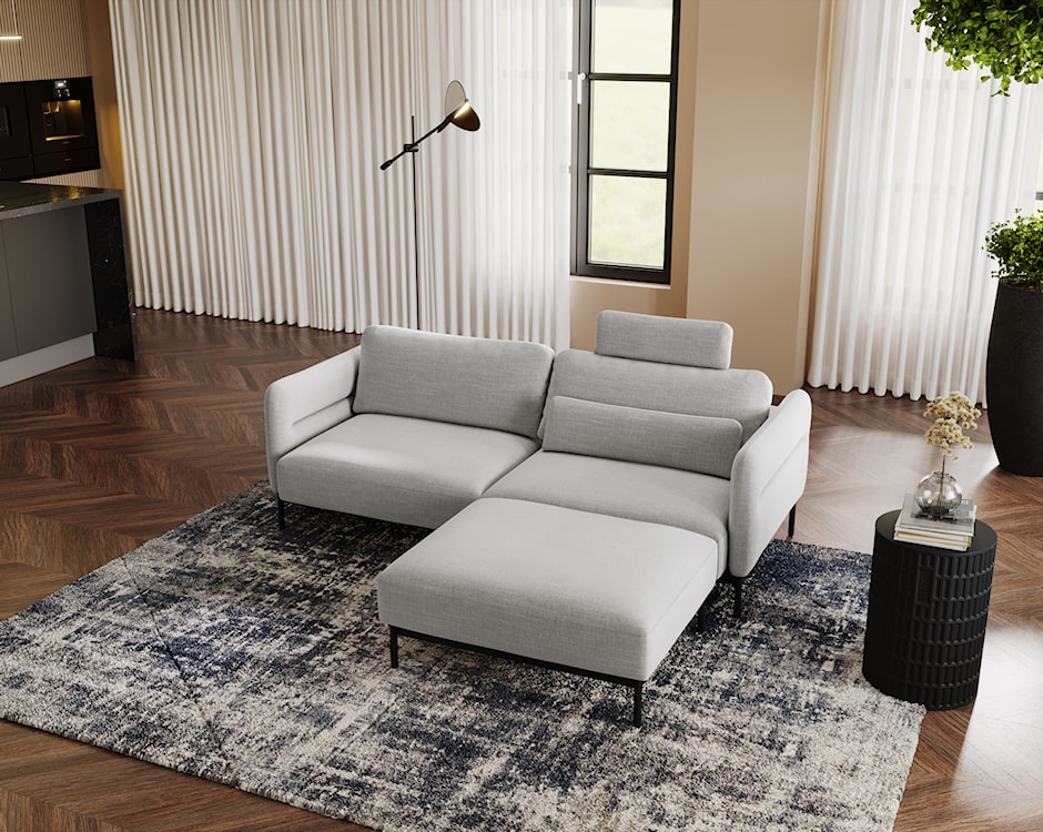 Kanapa rozkładana trzyosobowa Solianero z pufą jasnoszara plecionka  - zdjęcie 3