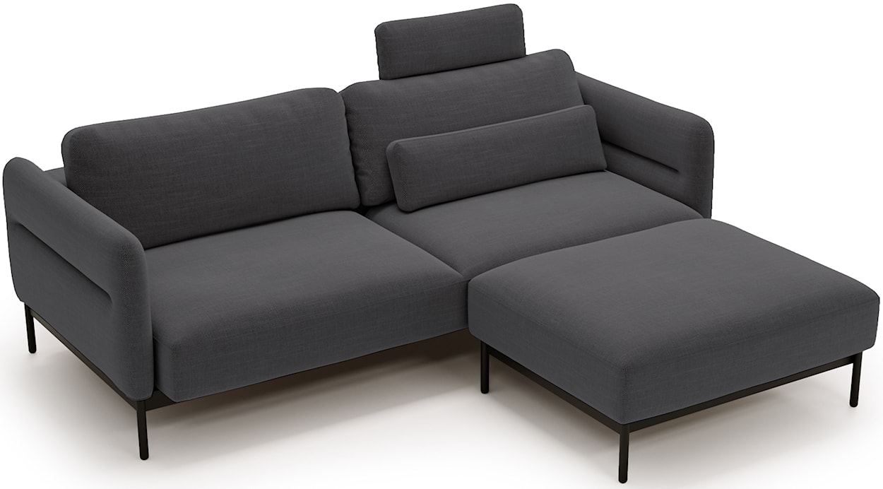 Kanapa rozkładana trzyosobowa Solianero z pufą ciemnoszara plecionka  - zdjęcie 5