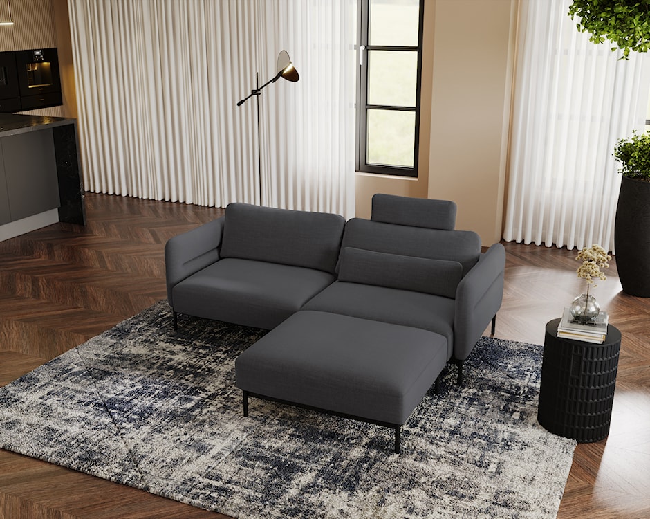 Kanapa rozkładana trzyosobowa Solianero z pufą ciemnoszara plecionka  - zdjęcie 3