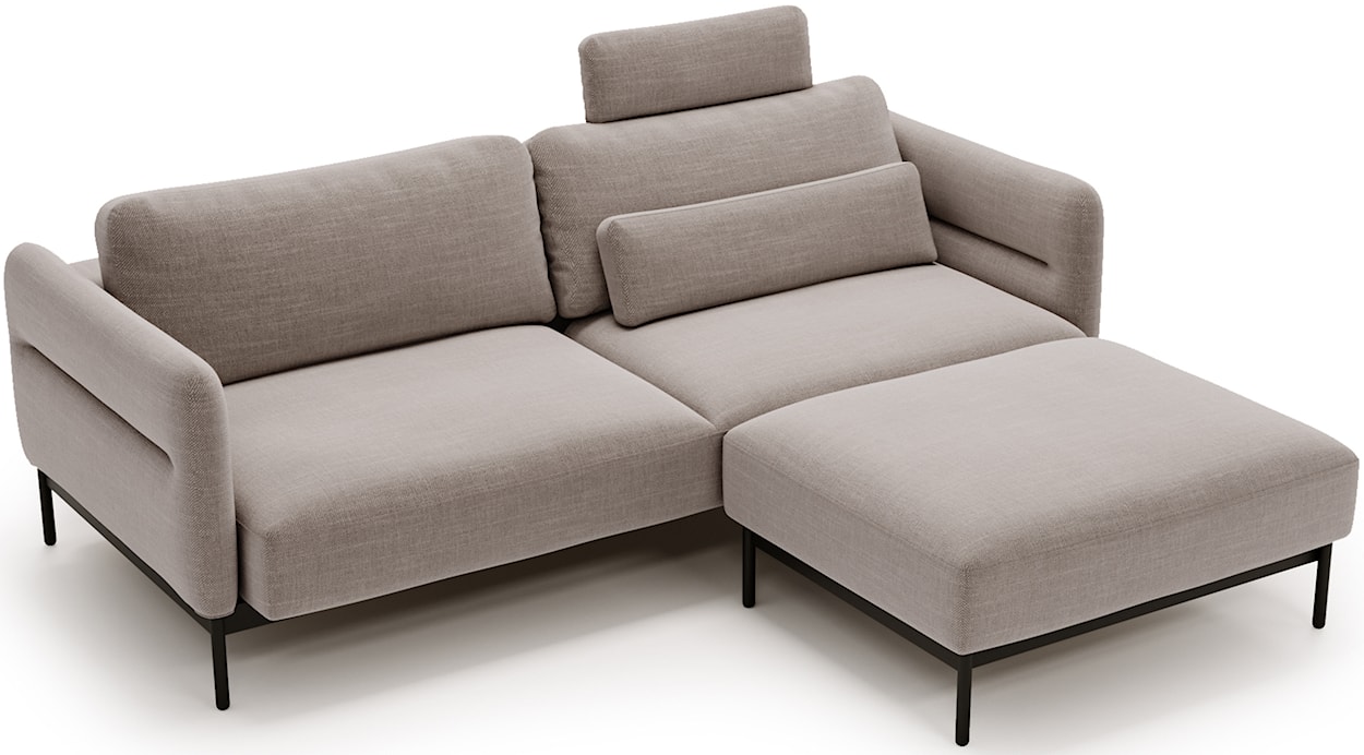 Kanapa rozkładana trzyosobowa Solianero z pufą szarobeżowa plecionka  - zdjęcie 5