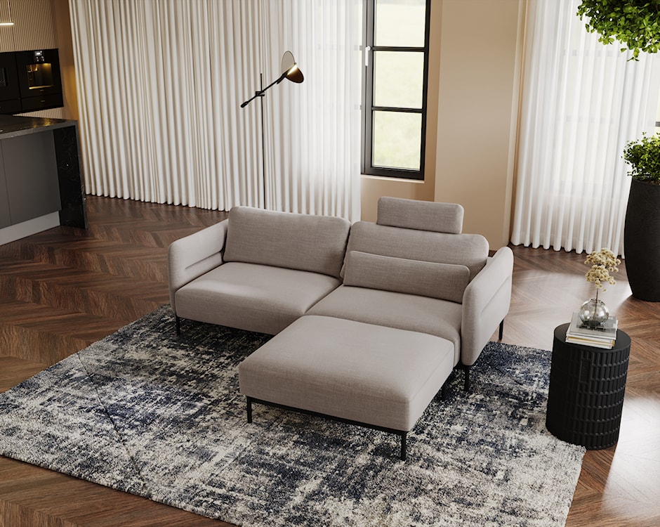 Kanapa rozkładana trzyosobowa Solianero z pufą szarobeżowa plecionka  - zdjęcie 3