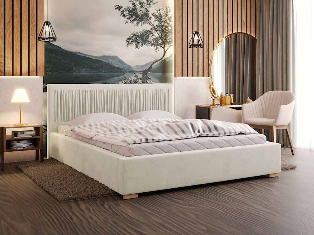 Łóżko tapicerowane 120x200 cm Torrento z pojemnikiem kremowe velvet hydrofobowe  - zdjęcie 3