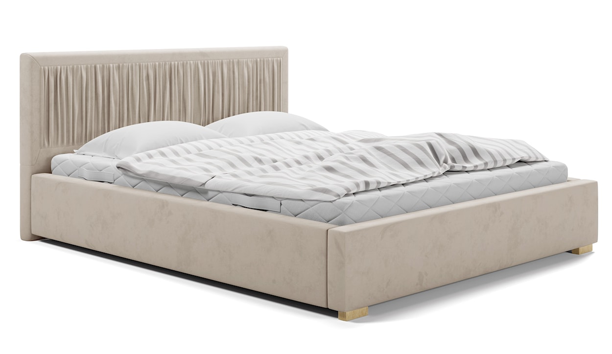 Łóżko tapicerowane 180x200 cm Torrento z pojemnikiem jasnobeżowe velvet hydrofobowe 
