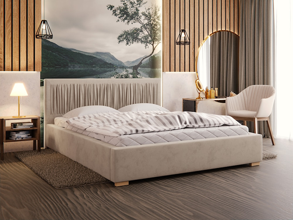 Łóżko tapicerowane 160x200 cm Torrento z pojemnikiem jasnobeżowe velvet hydrofobowe  - zdjęcie 3