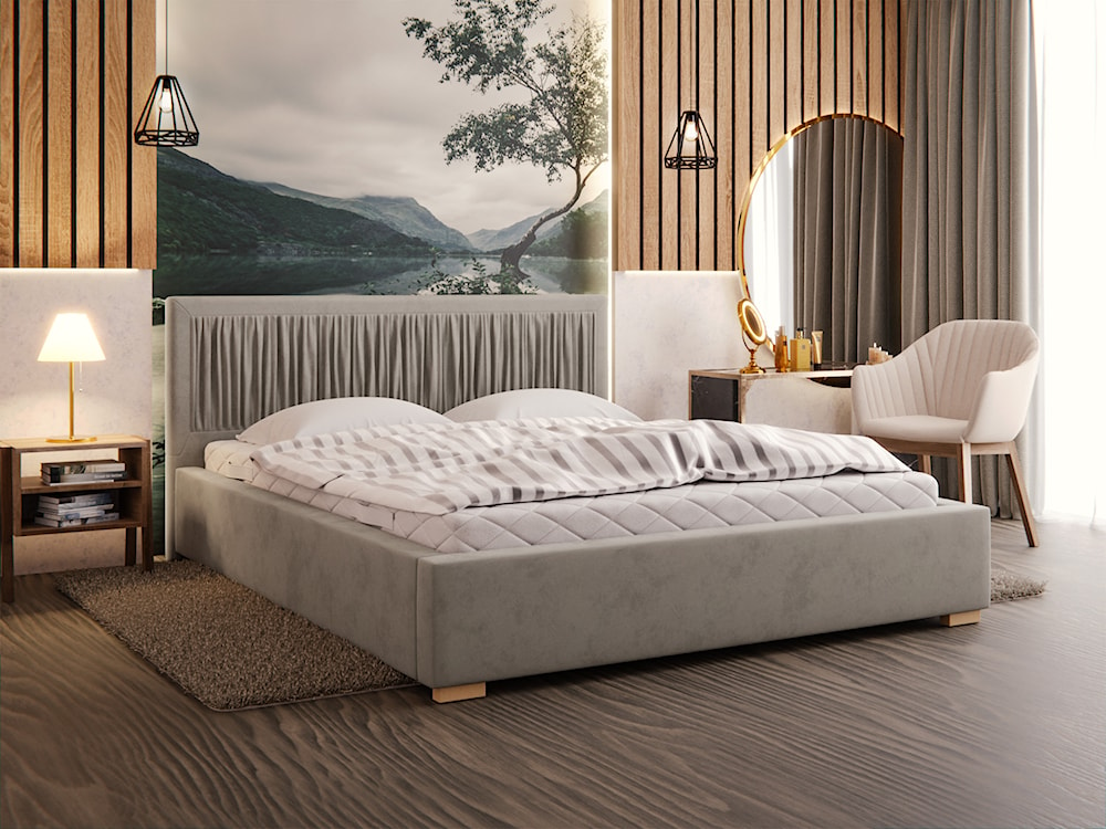 Łóżko tapicerowane 180x200 cm Torrento z pojemnikiem szarobeżowe velvet hydrofobowe  - zdjęcie 3
