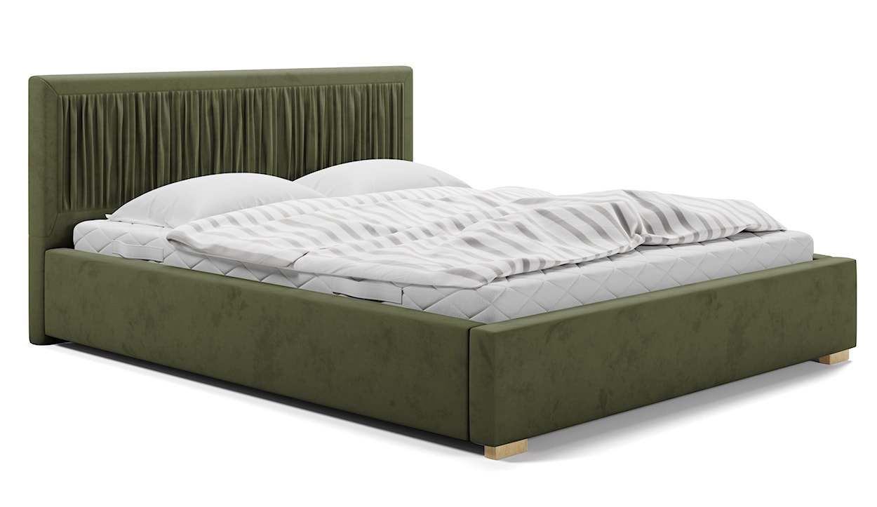Łóżko tapicerowane 140x200 cm Torrento z pojemnikiem oliwkowe velvet hydrofobowe 