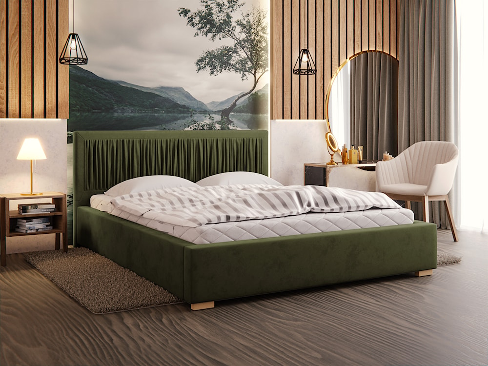 Łóżko tapicerowane 160x200 cm Torrento z pojemnikiem oliwkowe velvet hydrofobowe  - zdjęcie 3