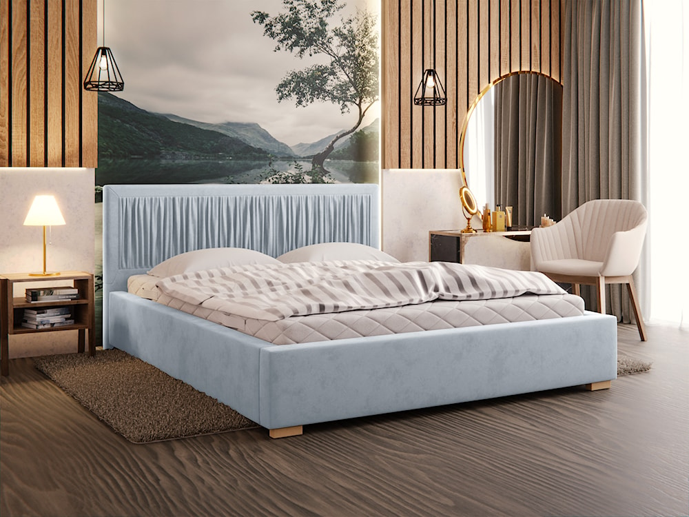 Łóżko tapicerowane 140x200 cm Torrento z pojemnikiem jasnoszare velvet hydrofobowe  - zdjęcie 3