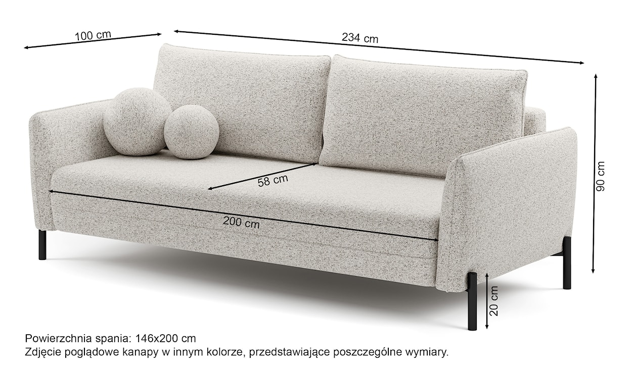 Kanapa rozkładana trzyosobowa Veruco z pojemnikiem kremowa szenil hydrofobowy  - zdjęcie 7