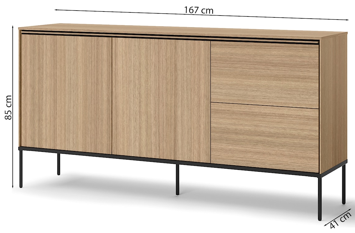 Komoda dwudrzwiowa Visso z dwiema szufladami 167 cm dąb linearny  - zdjęcie 5