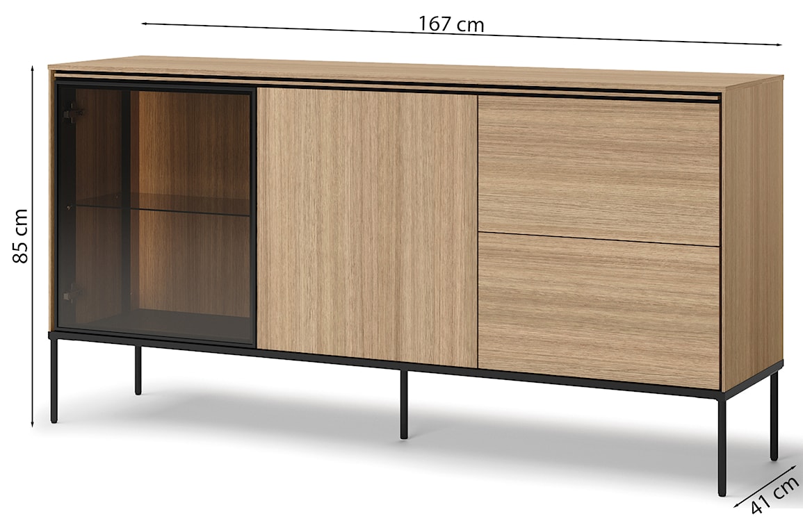 Komoda dwudrzwiowa Visso z witryną i oświetleniem 167 cm dąb linearny  - zdjęcie 4