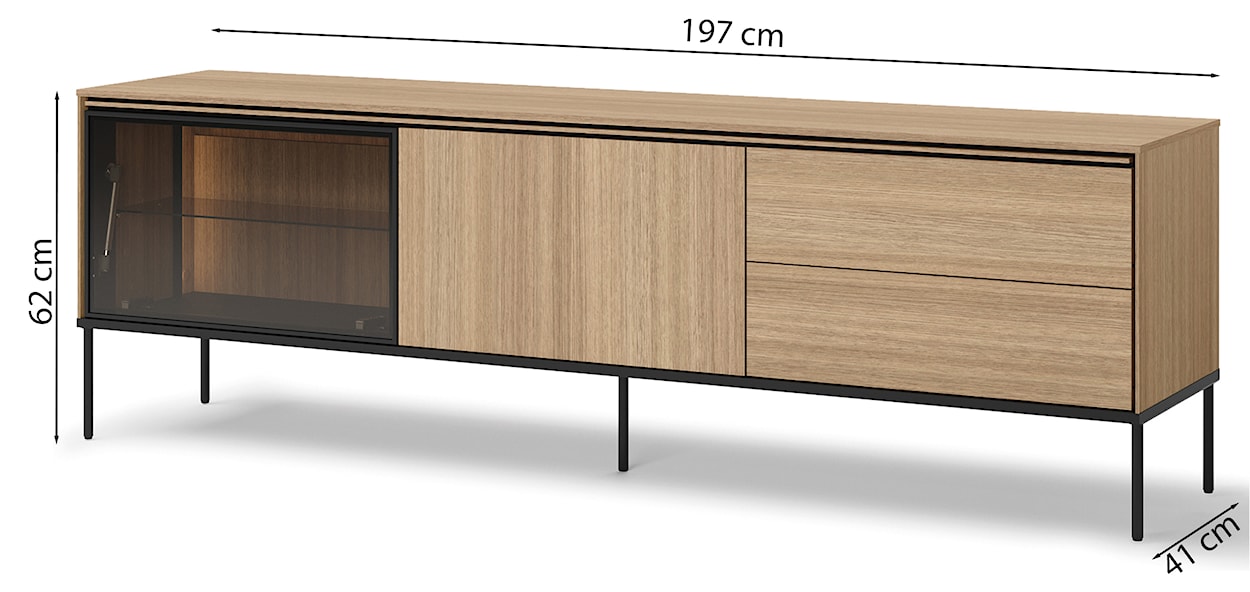 Szafka RTV Visso z witryną i oświetleniem 197 cm dąb linearny  - zdjęcie 5