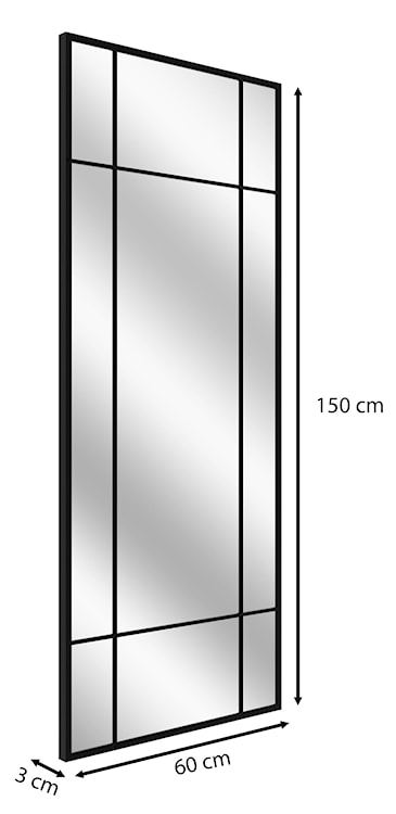 Lustro ścienne Villary 150x60 cm ze szprosami czarne  - zdjęcie 6