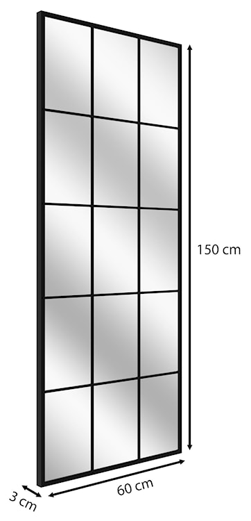Lustro ścienne Villary 150x60 cm ze szprosami małe kwatery czarne  - zdjęcie 6