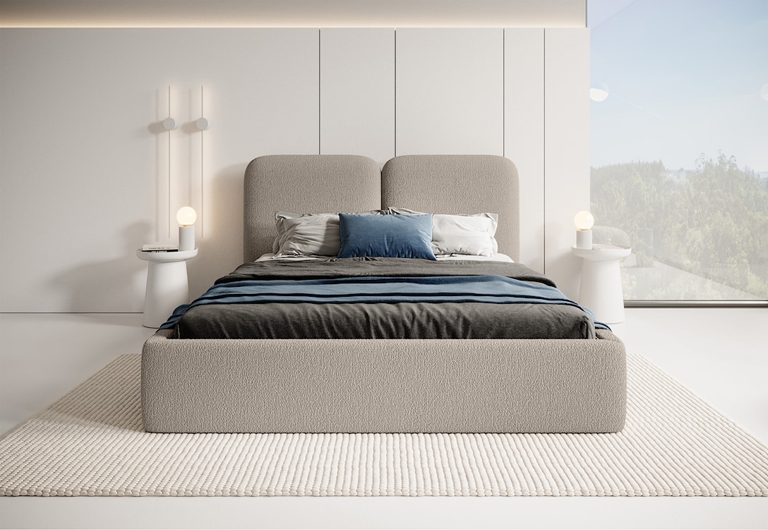 Łóżko tapicerowane Vimsalo 160x200 cm z pojemnikiem ciemnobeżowe boucle  - zdjęcie 2