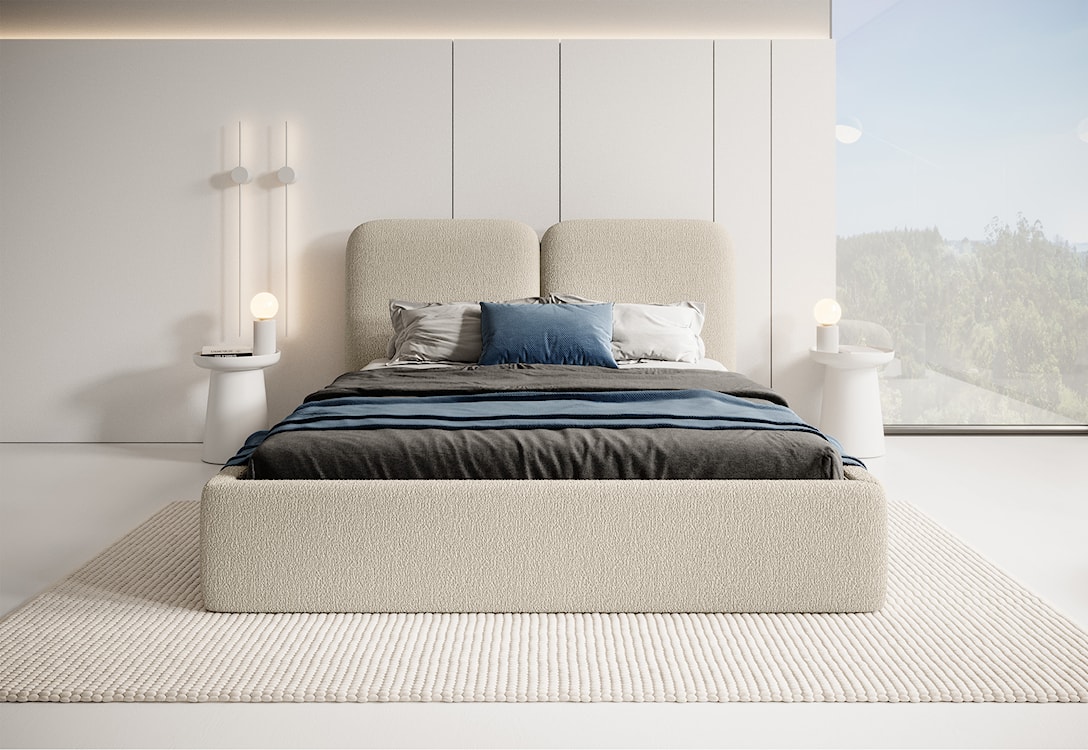 Łóżko tapicerowane Vimsalo 140x200 cm z pojemnikiem beżowe boucle  - zdjęcie 2