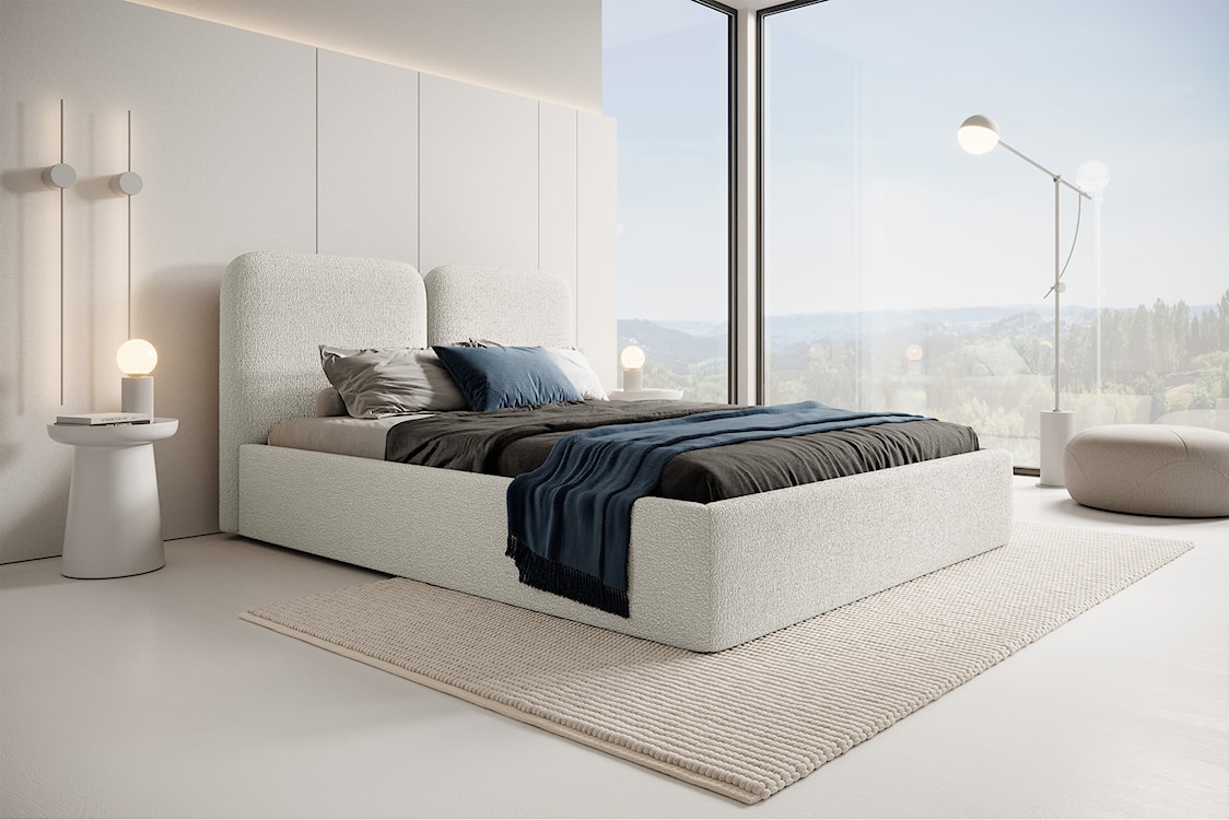 Łóżko tapicerowane Vimsalo 140x200 cm z pojemnikiem kremowe boucle  - zdjęcie 3
