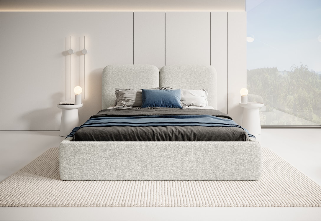 Łóżko tapicerowane Vimsalo 140x200 cm z pojemnikiem kremowe boucle  - zdjęcie 2