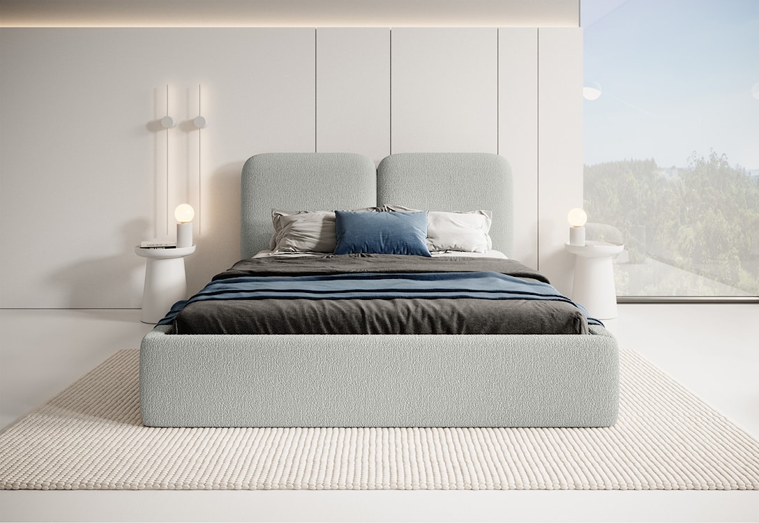 Łóżko tapicerowane Vimsalo 180x200 cm z pojemnikiem szare boucle  - zdjęcie 2