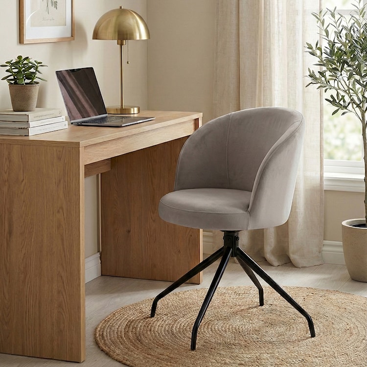 Krzesło tapicerowane Virella na obrotowej podstawie szary welur  - zdjęcie 2