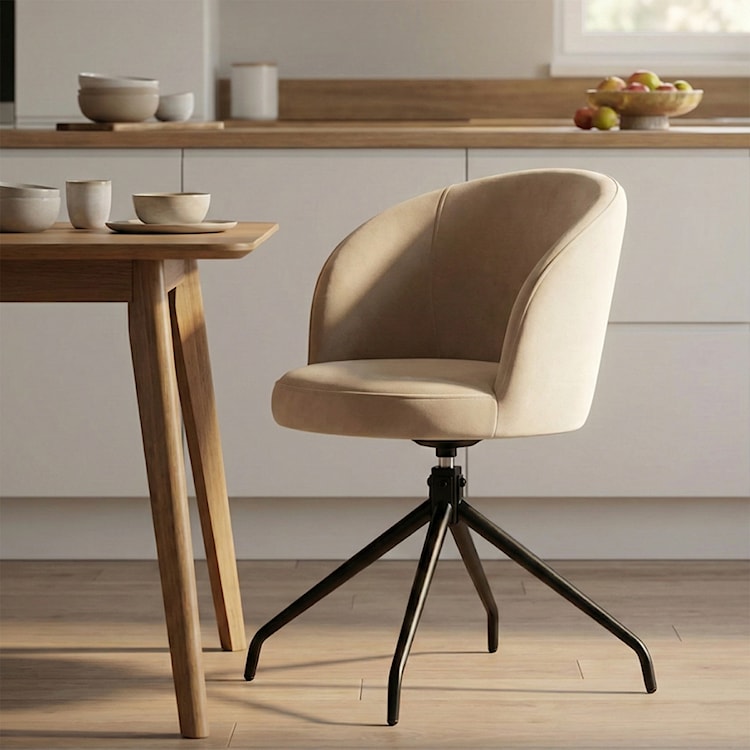 Krzesło tapicerowane Virella na obrotowej podstawie beżowy welur  - zdjęcie 2
