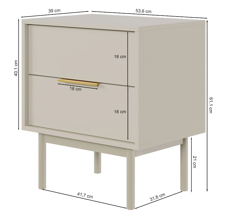 Szafka nocna Viviaro z dwiema szufladami 54 cm kaszmir  - zdjęcie 8