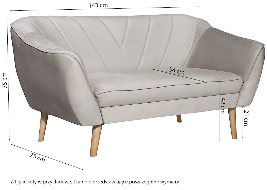 Sofa dwuosobowa Voltana popielata welur  - zdjęcie 5