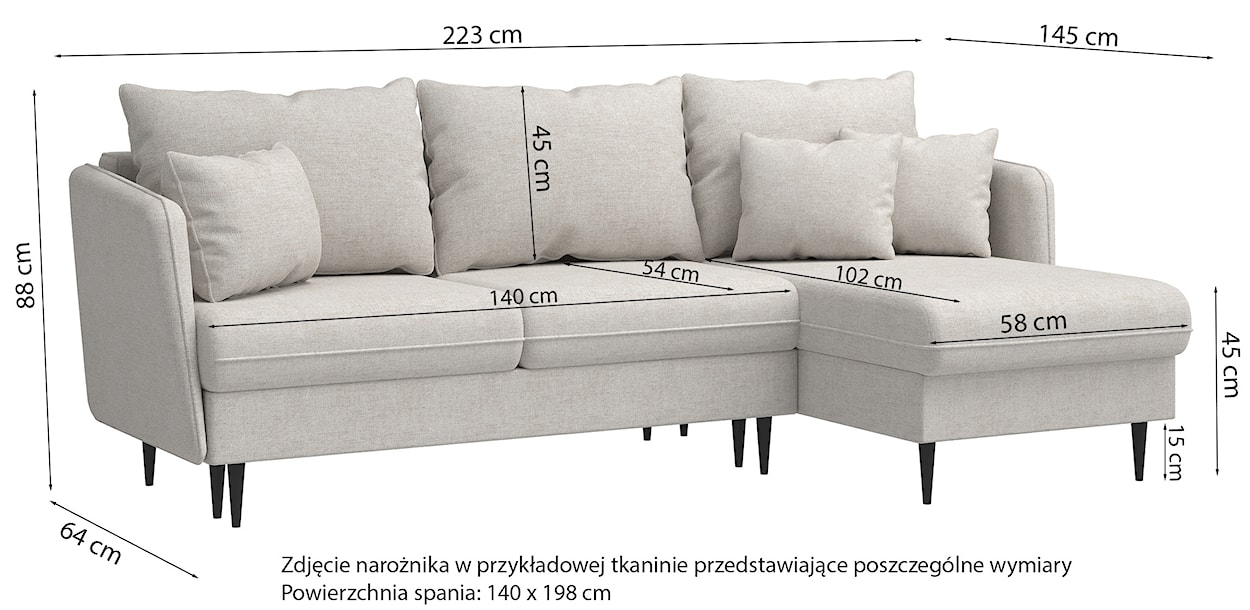 Narożnik z funkcją spania Volio L-kształtny szary szenil nogi czarne  - zdjęcie 8