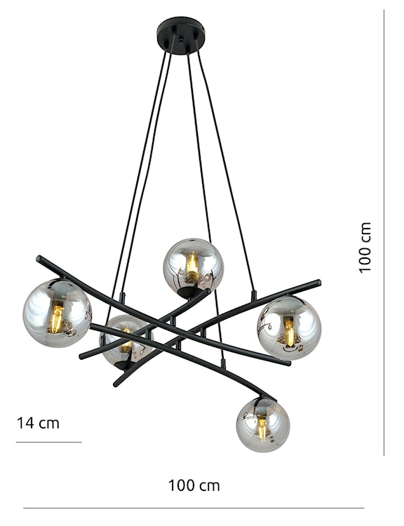 Lampa wisząca Vrestello czarno-grafitowa x5  - zdjęcie 4