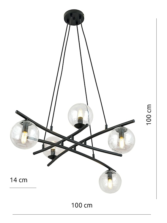 Lampa wisząca Vrestello czarno-transparentna x5  - zdjęcie 4