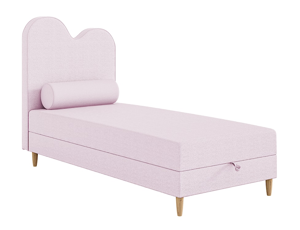 Łóżko dziecięce z pojemnikiem i materacem 90x160 cm Pandino różowe w tkaninie boucle 