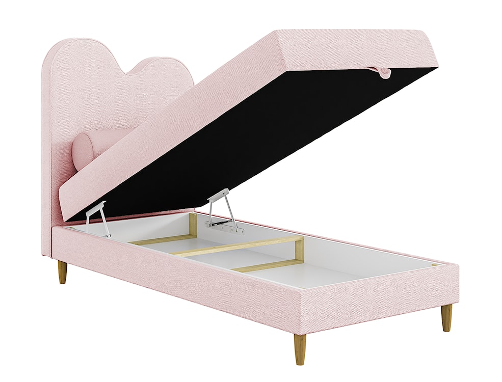Łóżko dziecięce z pojemnikiem i materacem 90x180 cm Pandino różowe w tkaninie boucle  - zdjęcie 3